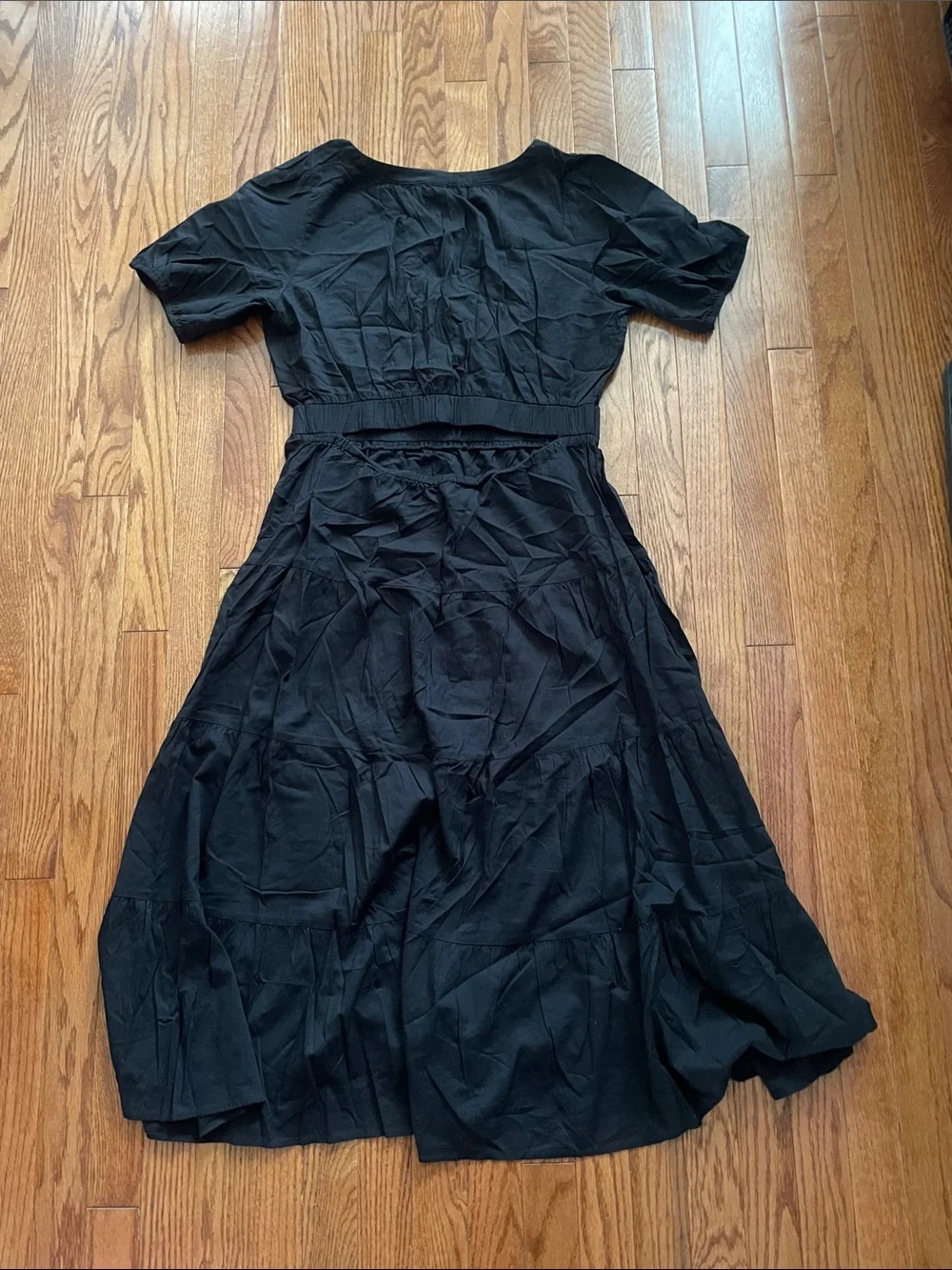 LOFT Black Tiered Midi Dress Women’s Sz Large - Picture 2 of 9
